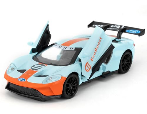 imtfzct 1/32 Ford GT Spielzeugauto, Modellauto aus legiertem Stahl, Sound- und Licht-Spielzeugauto mit Pull-Back-Funktion, Sammlergeschenk für Kinder von 3-10 Jahren (Blau)