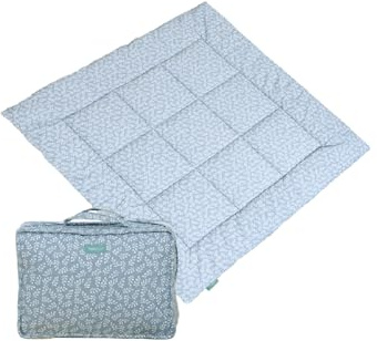 Molis&Co - Krabbeldecke 100x100x5 cm - 100% Baumwolle (OEKO-TEX) - Multifunktionale Spielmatte, Dick & Weich Gepolstert - Ideal als Babydecke & Spieldecke - Blue Garden