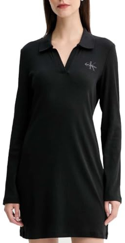 Calvin Klein Damen Ls Monologo Rib Polo Minikleid LV047D214G Kleider, Schwarz, M