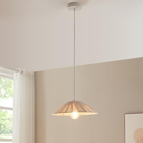 lux.pro Hängelampe Bridge Pendelleuchte mit Lampenschirm aus Textil Hängeleuchte Deckenlampe hängend Wohnzimmerlampe Weiß/Beige