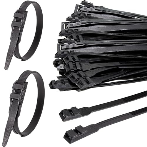 FamlTol Doppelsperre Kabelbinder Schwarz 260 x 9mm Breite Zip Ties 100 Stück Stark Kabelbinder UV Beständig 90 kg Zugkraft für Kabelmanagement Industrie Gartenbau