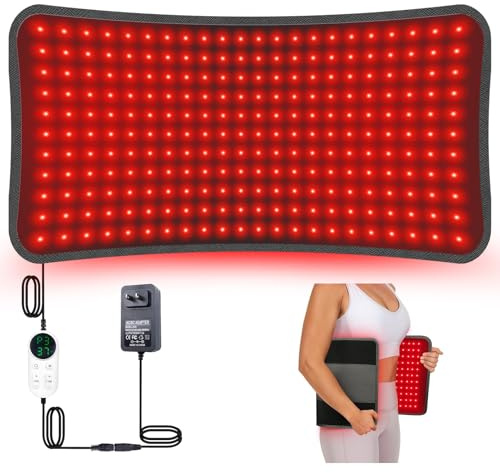 60 x 30cm Rotlichtgürtel, 660 nm und 850 nm Rot und Nahinfrarot Lampengürtel mit Timer Einstellung, 5 Lichtmodi, für Beine, Rücken, Taille, Schultern, Nacken