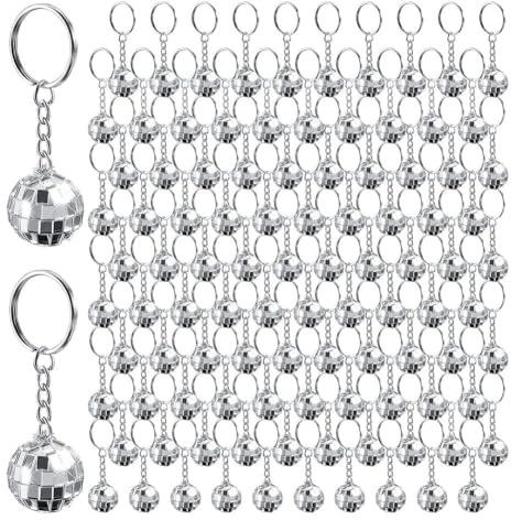 NONDK 96Pcs Mini Disco Ball Keychains Disco Ball Favors Mirror 70s 80s 90s Disco Keychain Bulk Silver Disco Accessories