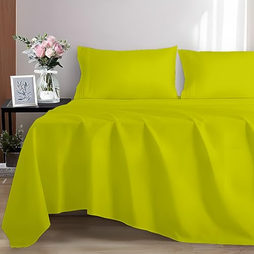 EverSoft Bedding 100% Egyptian cotton Flat Sheet, 400 Thread Count Ultra-Soft Long Staple Top Bed Sheet, Luxury Hotel Quality (Yellow, King)