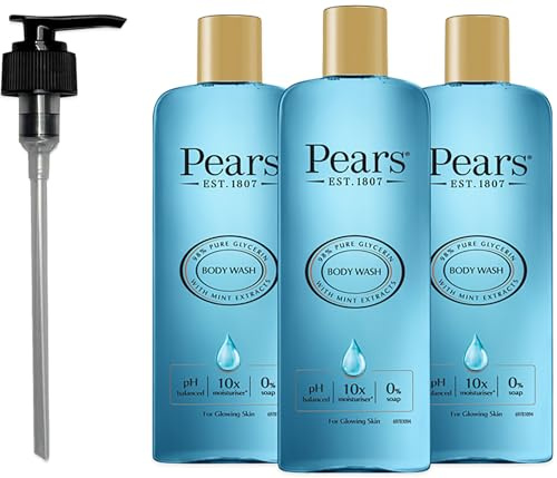 Pears Pure & Gentle Body Wash with Fresh Mint Extract 250ml 3 Pack + Pump