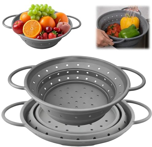 Tmefoy Lot de 2 passoires pliables en silicone – Passoire à pâtes pliable pour cuisine, camping et salades, idéal pour égoutter les pâtes, les légumes et les fruits
