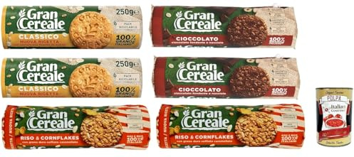 Italian Gourmet - Gran Cereale - Vollkorn Frühstückskekse Mix 6×250 g Klassisch, Schokolade, Reis & Cornflakes, mit Hafer & Getreide, ideal für Frühstück & Snacks, + Italian Gourmet Polpa
