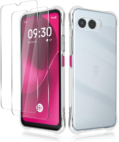 TPU Hülle + 2 Stück Displayschutzfolie Kompatibel für Telekom T Phone 3 | [Kratzfest] 9H Hochauflösend Displayschutzfolie aus Gehärtetem Glas und Stoßfeste Hülle