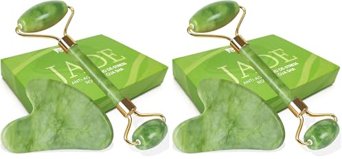 LAC FOR YOU Gua Sha Stein und Gesichtsroller - Jade Roller gesicht für Skincare Tools Gesichtsmassage | Face Massager Gesichtsstein (Packung mit 2)