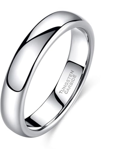 Whoiy Hochzeitsring Silber mit Gravur, Verlobungsringe wolframcarbid 4MM Kuppel Damenring Schlicht und einfach Modeschmuck Frauen Ringe Gr 54