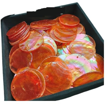 LuoAXINN Coquillages Capiz Décoration de Coquille Capiz à 2 Trous, 50 pièces, for l'artisanat, Mur Suspendu ou Rideau, irisé translucide for la Fabrication Bijoux(50pcs Orange)