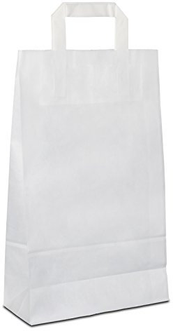 Papiertüten weiß mit Flach-Henkel I 100 Stk. 22+10x36cm I Papiertragetasche für Einzelhandel, Hochzeit, Geburtstag, TO-GO I Geschenktüten aus Kraftpapier I HUTNER