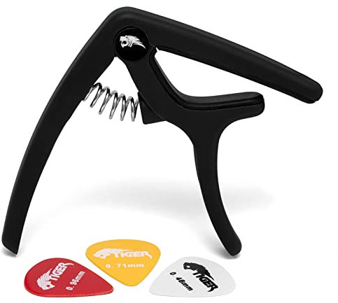 TIGER GACAPO9-BK Schnellverschluss-Triggercapo für Akustische, Elektrische und Bassgitarren - Schwarz