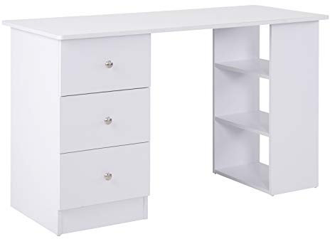 HOMCOM Scrivania Porta PC per Camera e Ufficio con Cassettiera e Ripiani Portaoggetti in Legno 120x49x72cm Bianco