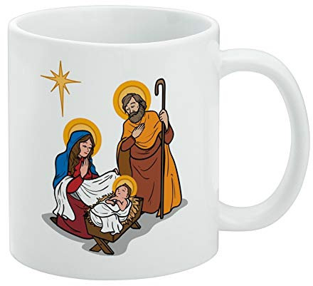 GRAPHICS & MORE Nativity Scene Baby Jesus Mary Joseph Christmas Christian Bible White Mug