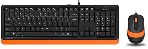 A4 TECH F1010 Q - Teclado USB turco FN-Multimedia y ratón óptico 1600 DPI negro/naranja