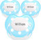 BabyNova Schnuller mit Namen, ortho, Silikon, Größe 2, 6-14 Monate, 3 Stück Namensschnuller, transparent aqua…