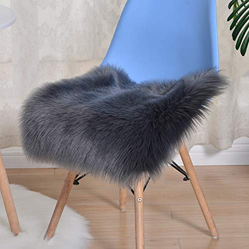 SWECOMZE Faux Lammfell Sitzkissen Schaffell Sitzauflage Longhair Sofa Couch Matte (50 x 50 cm,Grau)
