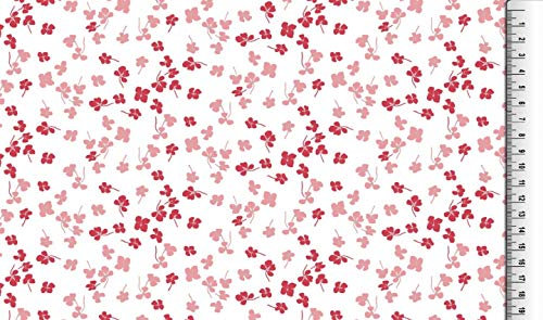 Fabrics-City ROT-WEIß Reine Baumwolle Blumendruck Baumwollstoff Stoff Stoffe, 5137 (Rot-Weiß)