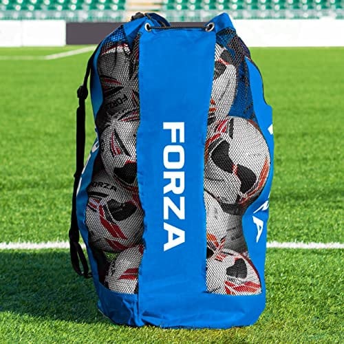 FORZA Premier Ball Carry Bag | Drawstring Football, Basketball, Netball & Volleyball Mesh Bag | 5 Colour Options - Heavy Duty Equipment Holdall | 12 Ball Capacity (Blue)