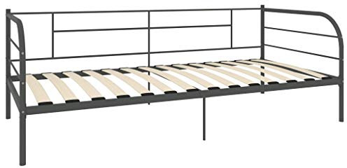 pedkit Tagesbett Rahmen Bettgestell Metallbett Bettsofa Schlafsofa Bettrahmen mit Lattenrost Gästebett Bettrahmen Jugendbett Grau Metall 90×200 cm