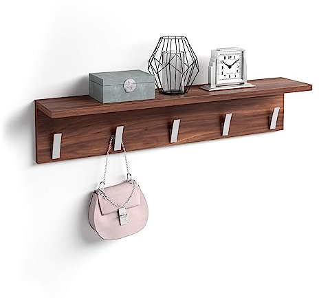 MOBILI FIVER, Porte manteau mural, Rachele, 80 cm, Noyer, Porte-manteau pour Salle de bain, Chambre, Entrée, Made In Italy