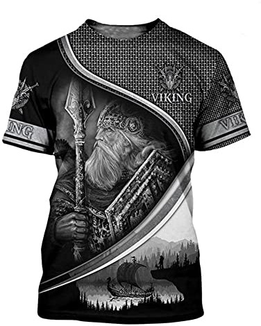 BBYOUTH Norse Mythology T-Shirt Für Männer Roman 3D-Tuff-Viking Tattoo 2021 Sommer Kurzarm (US-Größe),Odin,3XL
