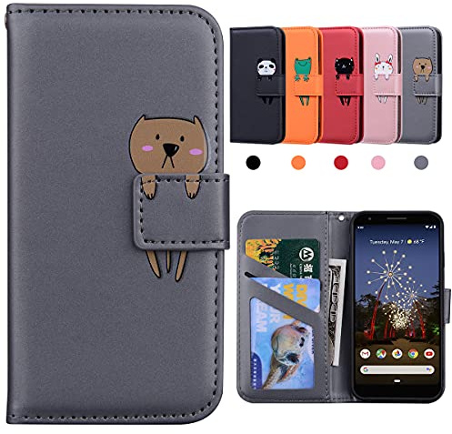 Google Pixel 3a Case, Pixel 3a Case with card holder, Google Pixel 3a phone case, Flip Wallet case for Google Pixel 3a [Drop Protection, Non-slip,Shockproof] (Grey)
