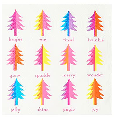Talking Tables Pack of 20 Bright Christmas Tree Napkins with Festive Phrases | Recylable Colourful Serviettes for Xmas, Boxing Day, Decoupage