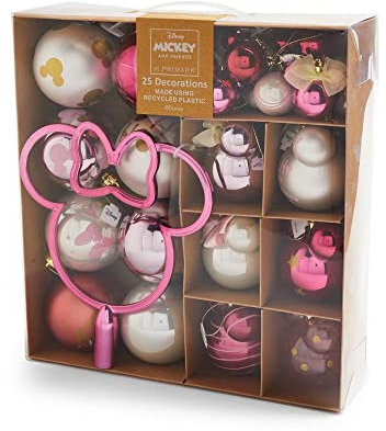 Primark Rosa Mickey & Minnie Mouse Weihnachtskugeln, 25 Stück Christbaumschmuck, Kunststoff, Hängend, Verlobung, Jahrestag, Hochzeit, Weihnachten