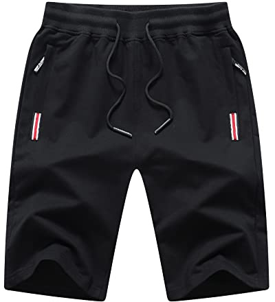 Tansozer Mens Shorts with Pockets Summer Sport Running Shorts Elasticated Waist Gym Jogger Jogging Shorts Casual Cotton Lightweight Stretch Shorts Black S