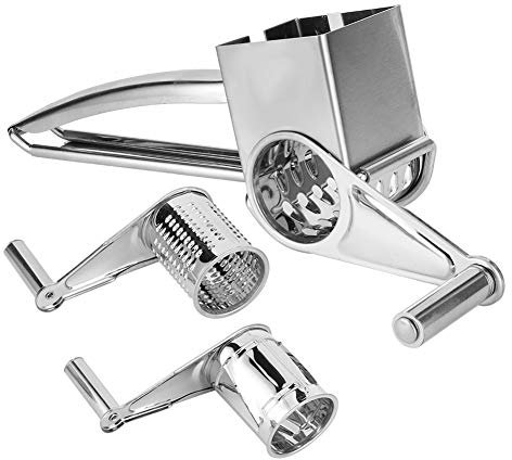 Entatial Käsereibe, 3 verschiedene drehbare Trommeln, Edelstahl, Silber, Kurbel, Spülmaschinenfest, Rechteckig, FOOD_GRATER