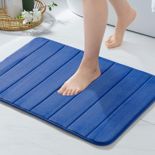 MIULEE Badematte Memoryschaum Badezimmerteppich Wasserabsorbierend Badteppich Memory Foam Duschvorleger Badvorleger rutschfest Waschbar für Badezimmer 50x80cm Blau