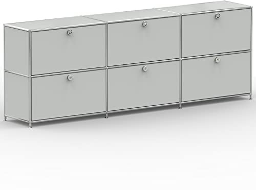 SYSTEM8X Sideboard 02103 Lichtgrau 227x40x80cm - Modernes Chrom Design mit 6 Schubladen, Stellfüße - Für Wohnzimmer, Büro, Praxis