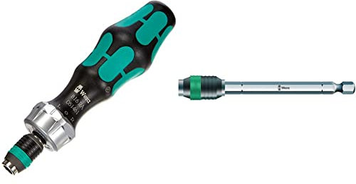 Wera 05051461001 1/4 x 142 816 RA Ratchet Screwdriver - Silver & 889/4 Universal Rapidaptor Bit Holder, 1/4 Drive x 100 mm, 05052504001