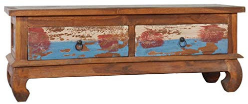 homiuse TV-Schrank 110x35x40 cm Teak Altholz Tv Kommode Sideboard Wohnzimmer Tv Lowboard Wohnzimmertisch Tv Board Fernsehtisch Fernsehschrank Rustikale Mehrfarbiges 2 großen Schubladen