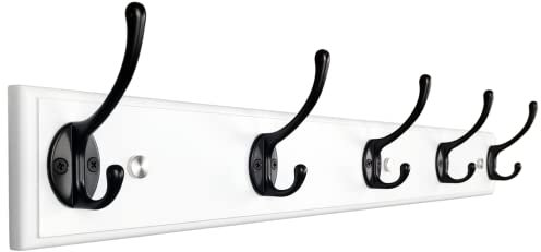 lomejii Porte-manteau mural en bois avec 5 crochets, 60 cm, solide pour manteau, chapeau, sac, grande barre de vestiaire moderne pour entrée, couloir, chambre à coucher, penderie blanche