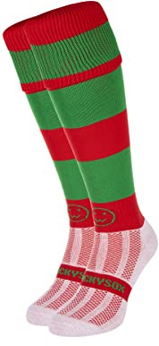 WackySox - Red and Emerald Green Hoop Rugby Socks, Sports Socks for Men and Women, Perfect for Riding, Football, Running, Hockey and Other Sports Activities
