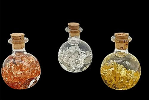 TENET - Bottiglia ampolla in vetro soffiato con laminato metallo da collezione (SET ORO RAME ARGENTO)