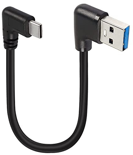 GELRHONR 25cm USB Typ C Kabel kurz, rechtwinklig USB 3,0 zu USB C Kabel, 90 Grad Typ C Ladekabel 18W Schnellladung 5Gbps Datenübertragung -Schwarz