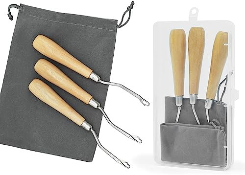 JJWNMLL 6,5mm Häkelnadel,3 Pcs häkelnadel mit Aufbewahrungstasche und Box,Holzgriff Häkeln extra leichte für Haarverlängerung, Zopf, Teppichherstellung und Kunsthandwerk