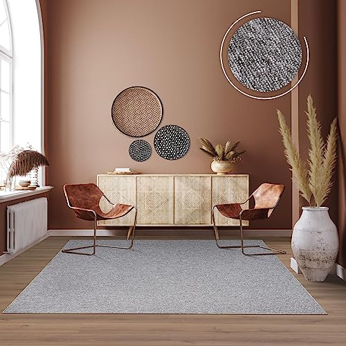 TT Home Waschbarer Wohnzimmer Teppich Esszimmer Kurzflor Unifarben Melierte Optik Modern, Farbe:Grau, Größe:133x190 cm