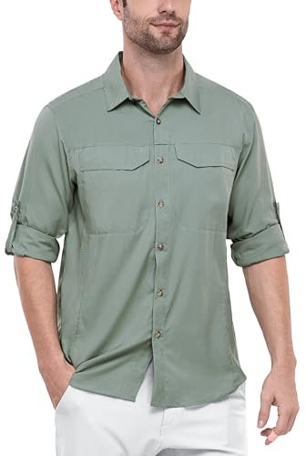 Outdoor Ventures Hemd Herren Freizeithemd Langarm Outdoor Shirt Atmungsaktive Schnell Trocknende Funktionshemd, Männer Frühling Sommer UV-Schutz Sportshirt Zartgrün XL