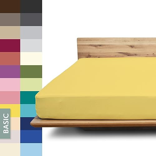 JONA SLEEP® Basic Spannbettlaken 180-200 x 200-220 cm - 190 g/m² faltenfreies Baumwoll-Jersey Leintuch - Made in Austria - Öko-Tex 100 Standard (citrone)