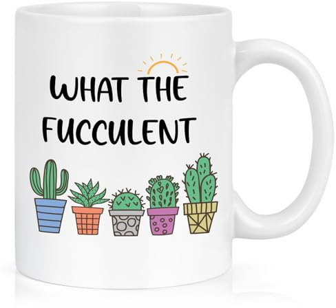 Cabtnca Regalos para amantes de las plantas para mujeres, taza divertida, taza de café con plantas divertidas, taza What The Suculent, taza para amantes de las plantas, taza de cactus de plantas