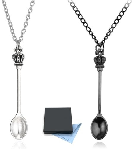 SwirlColor Spoon Necklaces, Creative Antique Style Mini Spoon Necklace Charms Teaspoon Pendant Necklace Set Jewelry Accessory for Couple, with Gift Box -Black and Silver