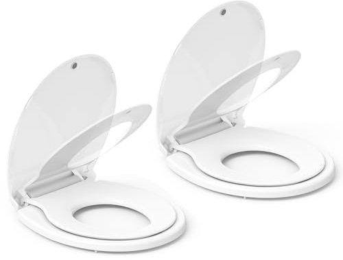 WC-Sitz, runder WC-Sitz mit integriertem Kleinkind-Sitz, Töpfchentraining-Toilettensitz, rund, passend für Erwachsene und Kinder, mit langsamem Schließen und Magneten, rund, 2 Packungen