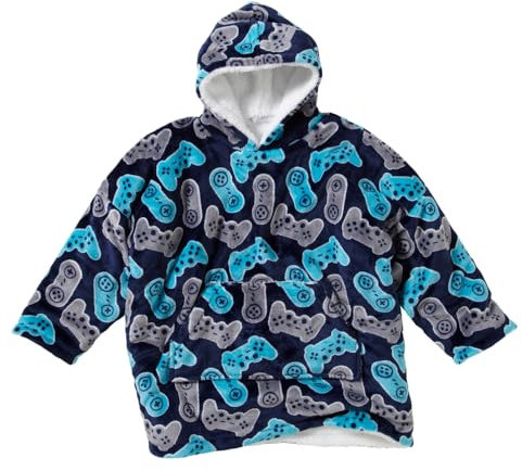 Just Essentials Kids Boys Girls Supersoft Fleece Hoodie Wearable Blanket Oversized Sweatshirt - Kids Gaming Console Print - One Size