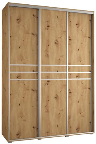 MEBLE KRYSPOL Davos 10 180 Schrank mit DREI Schiebetüren für Schlafzimmer - Moderner Aufbewahrungsschrank mit Kleiderstange und Regalen - 235,2x180x60 cm - Artisan Artisan Silber