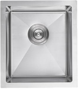 OUGOO Fregadero de cocina de acero inoxidable 304 de 35 x 45 cm (dos métodos de instalación, encimera o lavabo empotrado), fregadero de cocina con colador de cesta y rebosadero cuadrado, cepillado
